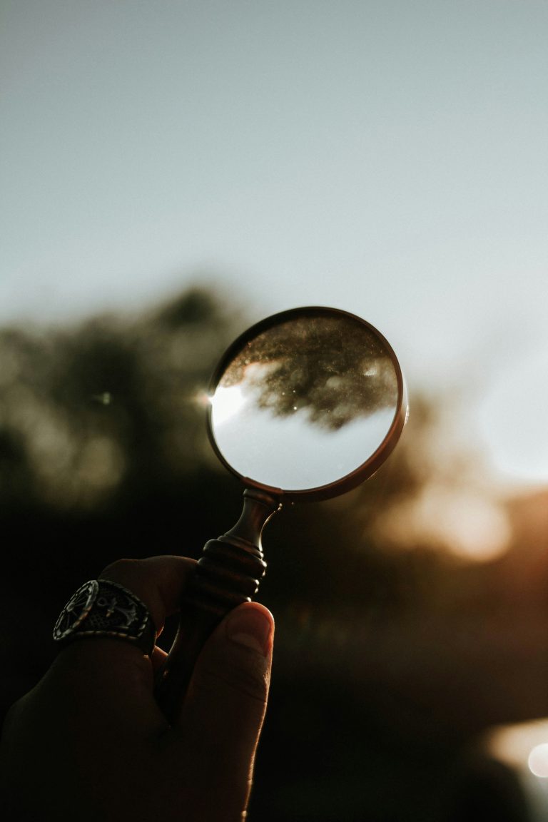Pictured: a magnifying glass being held up to the sun